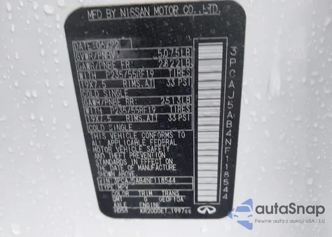 2022 Infiniti Qx50 Pure Awd z USA, uszkodzony, nr VIN 3PCAJ5AB4NF118544